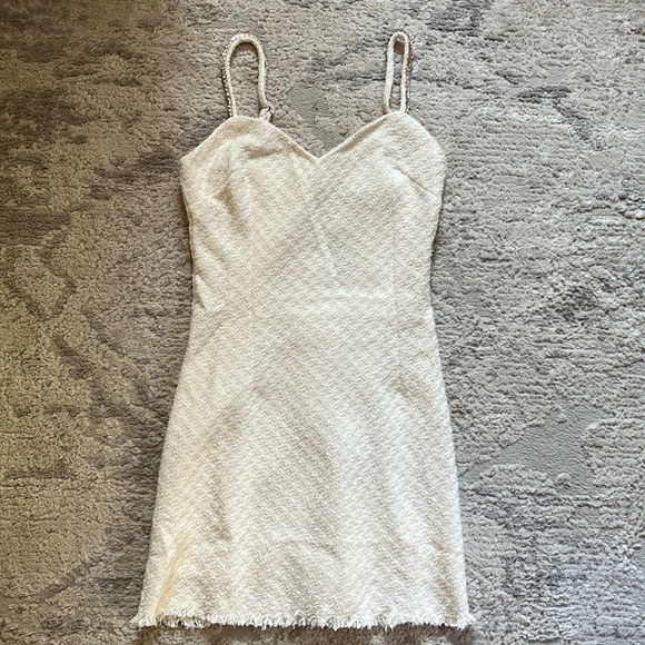 NWT Enviable Poise Cream Boucle Lurex Rhinestone Strap Mini Dress-M - Picture 3 of 5